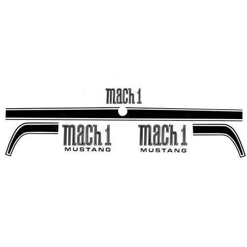 Aufkleber Kotflügel-Schriftzug und Kofferraumdeckelstreifen Mach1 schwarz Ford Mustang 71 72