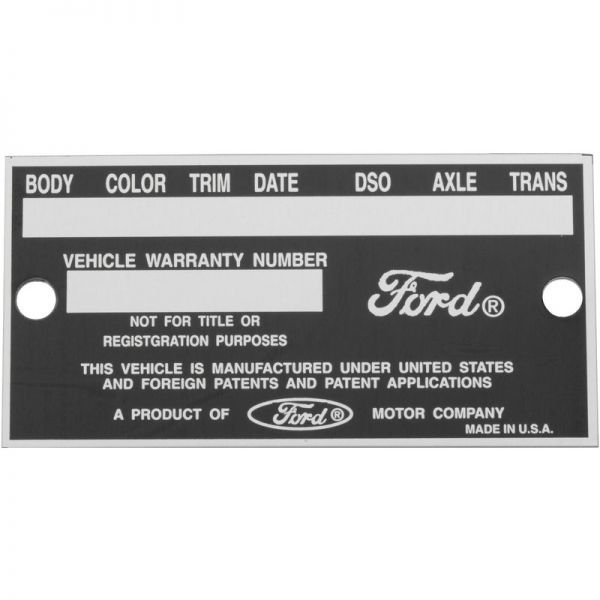 Typenschild 65, Ford Original, Stirnseite Fahrertür, (Blanko)